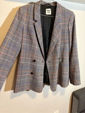 Sunday Best Gray Plaid Blazer with Blue & Tan Windowpane